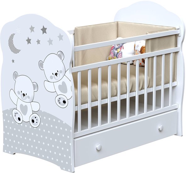 Классическая детская кроватка VDK Funny Bears маятник и ящик (белый)