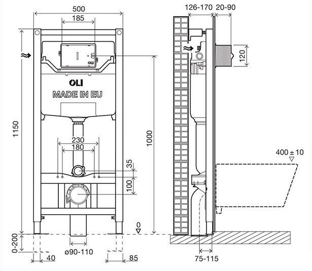 Инсталляция для унитаза OLI 885052+889313 (gun metal)