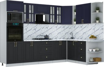 Готовая кухня Интерлиния Мила Шато 1.88x3.0 ВТ PR (индиго/черный/белый гранит)