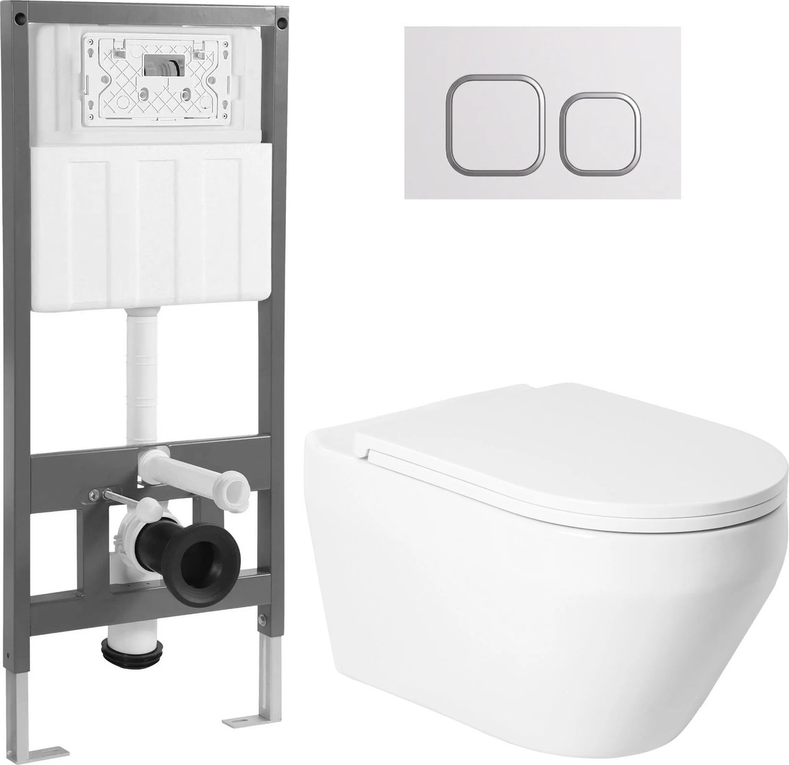 Унитаз подвесной Saniteco KW-9009W + 501 + K02-W (с кнопкой, белый)