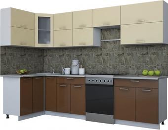 Угловая кухня Интерлиния Мила Gloss 60-12x30 (ваниль/шоколад глянец)