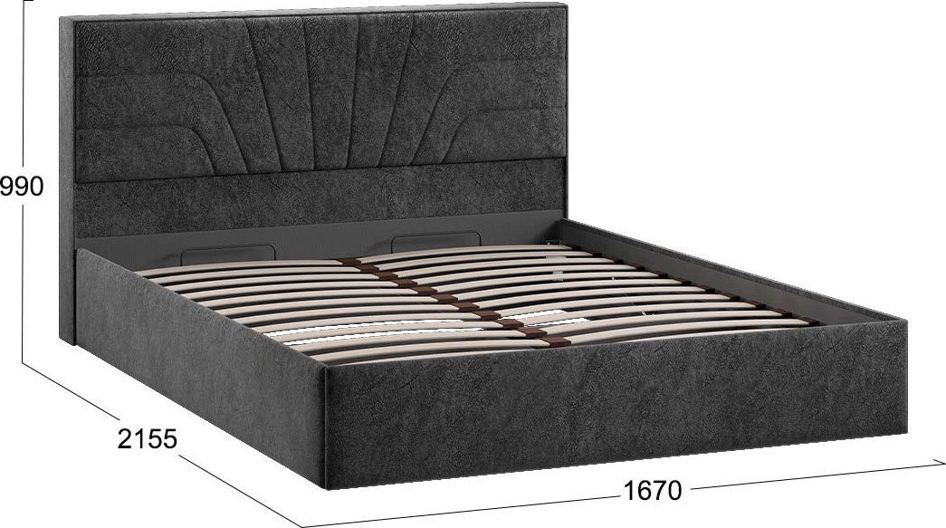 Кровать Трия Пандора с ПМ и заглушиной 160x200 Тип 1 (микровелюр Wellmart Graphite)