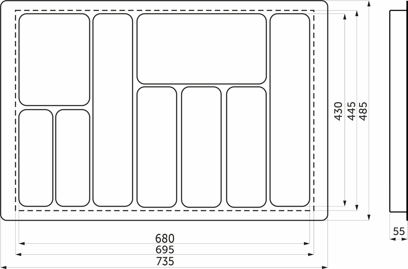 Лоток для столовых приборов AKS 800 Pixel 735x485 (белый)