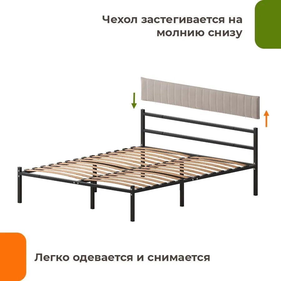 Кровать Домаклево Лофт Компакт 180x200 (черный/кремовый велюровый чехол)