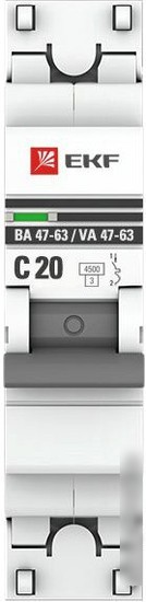 Выключатель автоматический EKF ВА 47-63 1P 20А (C) 4.5kA PROxima mcb4763-1-20C-pro