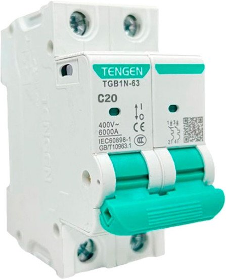 Выключатель автоматический Tengen TGB1N-63 2P 20A C 6kA 2M TGB1N-63-2-20C
