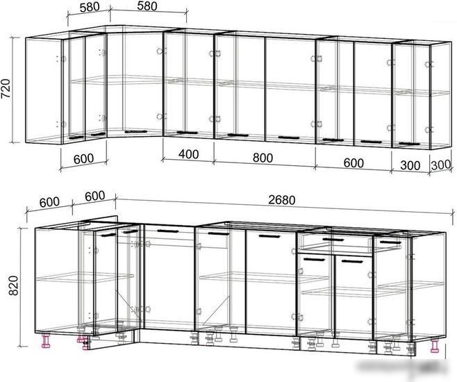 Интерлиния Мила Лайт 1.2x2.7 без столешницы (вудлайн кремовый/бетон)