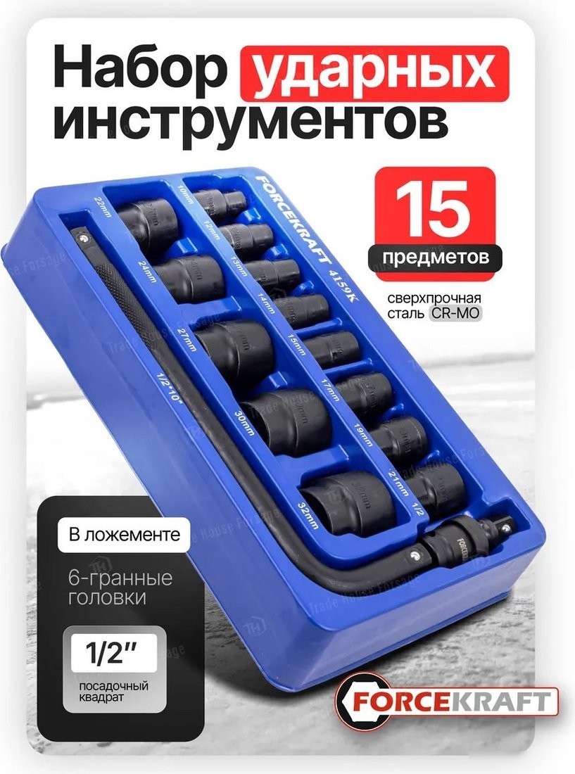 Набор головок слесарных ForceKraft FK-4159K(58404)