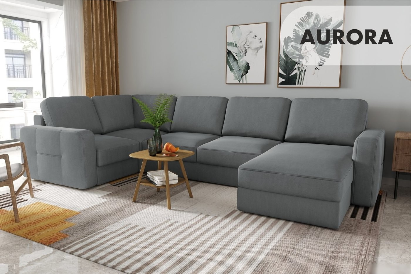 П-образный диван Mio Tesoro Aurora компл.3 правый (Velutto 12 серый)