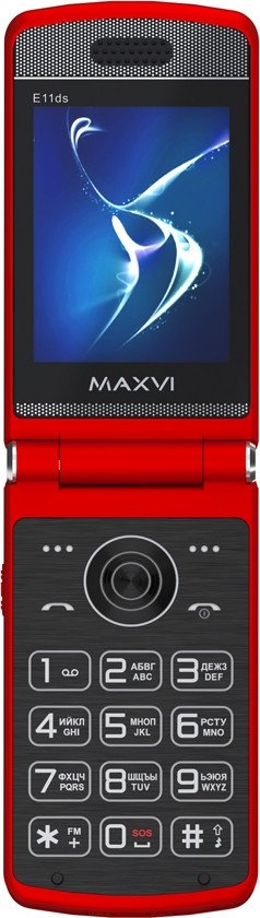 Кнопочный телефон Maxvi E11ds (красный/серебристый)