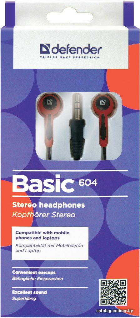 Наушники Defender Basic 604 (красный) [63605]