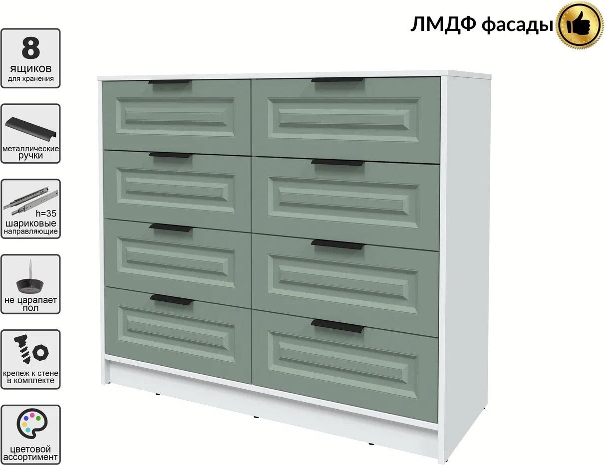 Комод Интерлиния Концепт КТ-К117 Деко (белый платинум/мята)