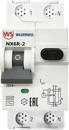 Дифференциальный автомат Wilderness NX6R 1P+N B25 10mA A 6kA NX6R-2-025B-010A