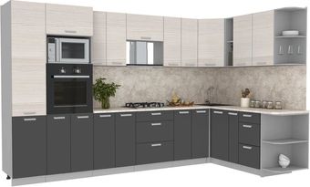 Готовая кухня Интерлиния Мила Лайт 1.68x3.4 правая (вудлайн кремовый/антрацит/малага)