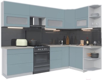 Готовая кухня Интерлиния Мила Матте 1.5x2.8 Б правая (океан-океан-травертин серый)