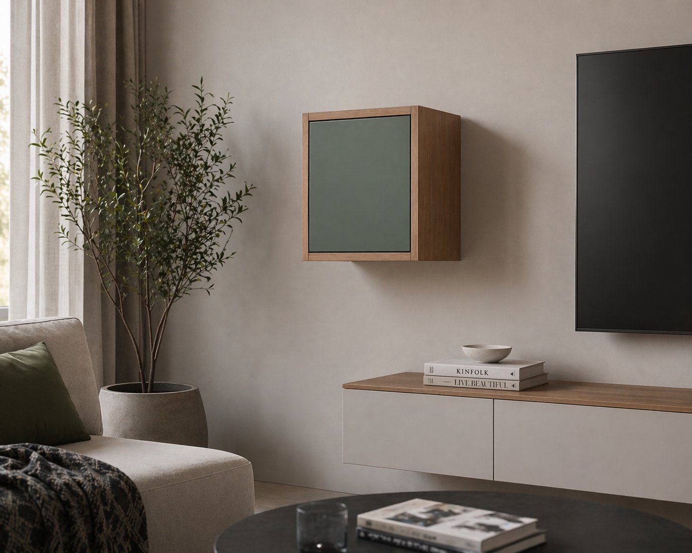 Полка ML Smart Group Соколянка 35x25x35 (дуб кендал натуральный/зеленый эвкалипт)