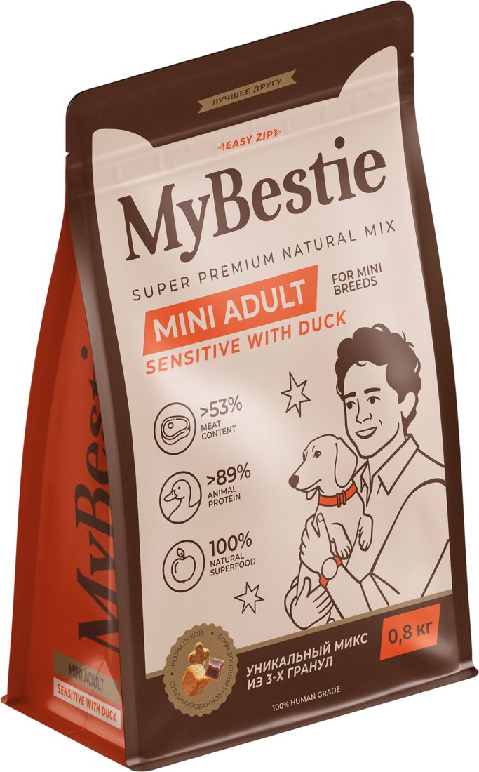 Сухой корм для собак MyBestie Мини Эдалт Сенситив Утка 5558-08-MBМ-DOG 0.8 кг