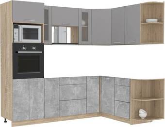 Готовая кухня Интерлиния Мила 1.68x2.4 правая без столешницы (серебристый/бетон)