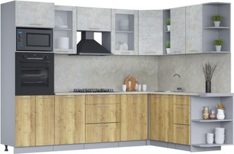 Готовая кухня Интерлиния Мила 1.88x2.8 правая (бетон лайт/дуб золотой/опал светлый)