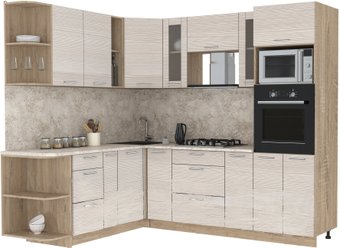Готовая кухня Интерлиния Мила 1.88x2.4 левая (вудлайн кремовый-вудлайн кремовый-малага)