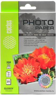 Фотобумага CACTUS Глянцевая A6 200 г/м2 25 листов [CS-GA620025]