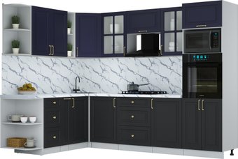 Готовая кухня Интерлиния Мила Шато 1.88x2.8 ВТ LV (индиго/черный/белый гранит)