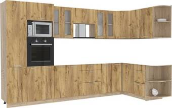 Готовая кухня Интерлиния Мила 1.68x3.4 правая без столешницы (дуб золотой/дуб золотой)