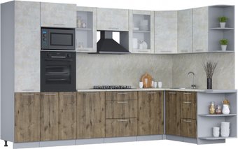 Готовая кухня Интерлиния Мила 1.68x3.2 правая (бетон лайт/дуб веллингтон/опал светлый)