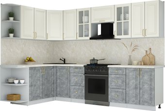 Готовая кухня Интерлиния Мила Шато 1.7x3.0 LV (белый/керамика/опал светлый)