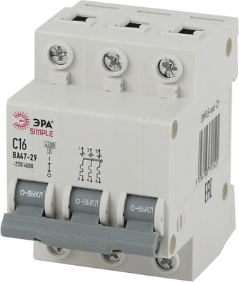 Выключатель автоматический ЭРА Simple-Mod-21 ВА47-29 3P 16А 4.5кА C Б0039238