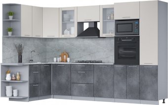 Готовая кухня Интерлиния Мила 1.68x3.2 левая (персидский жемчуг/бетон портленд/серый каспий)
