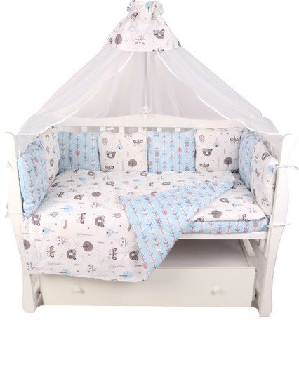 Бампер в кроватку Amarobaby Индейцы (12 подушек, серый/голубой)