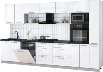 Готовая кухня Интерлиния Мила Gloss 3.5-ПМ1 (белый глянец/белый глянец/кастилло темный)