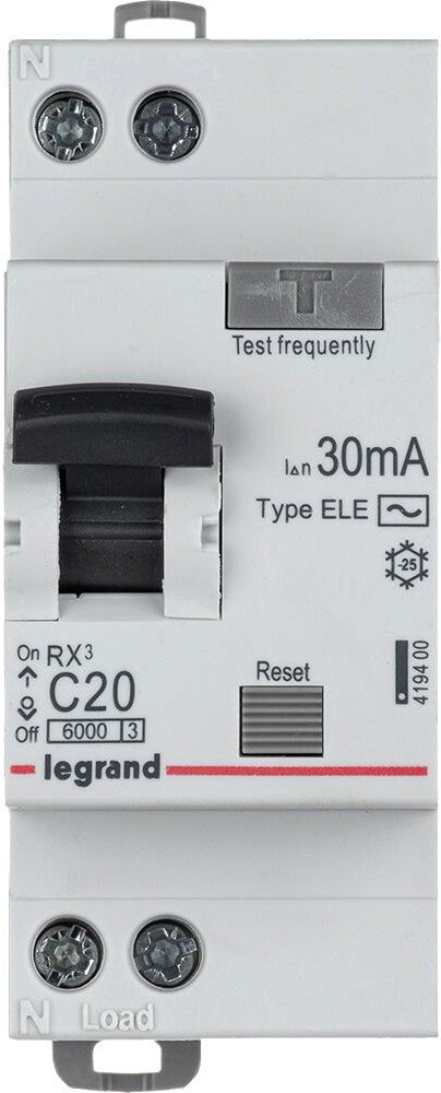 Дифференциальный автомат Legrand RX3 1P+N C 20А 30мА 6кА 2М AC 419400