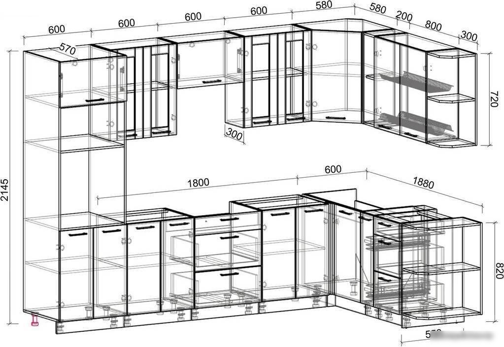 Готовая кухня Интерлиния Мила 1.88x3.0 правая без столешницы (бетон/бетон)