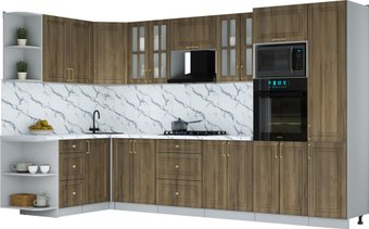 Готовая кухня Интерлиния Мила Шато 1.68x3.4 ВТ LV (дуб вотан/дуб вотан/белый гранит)
