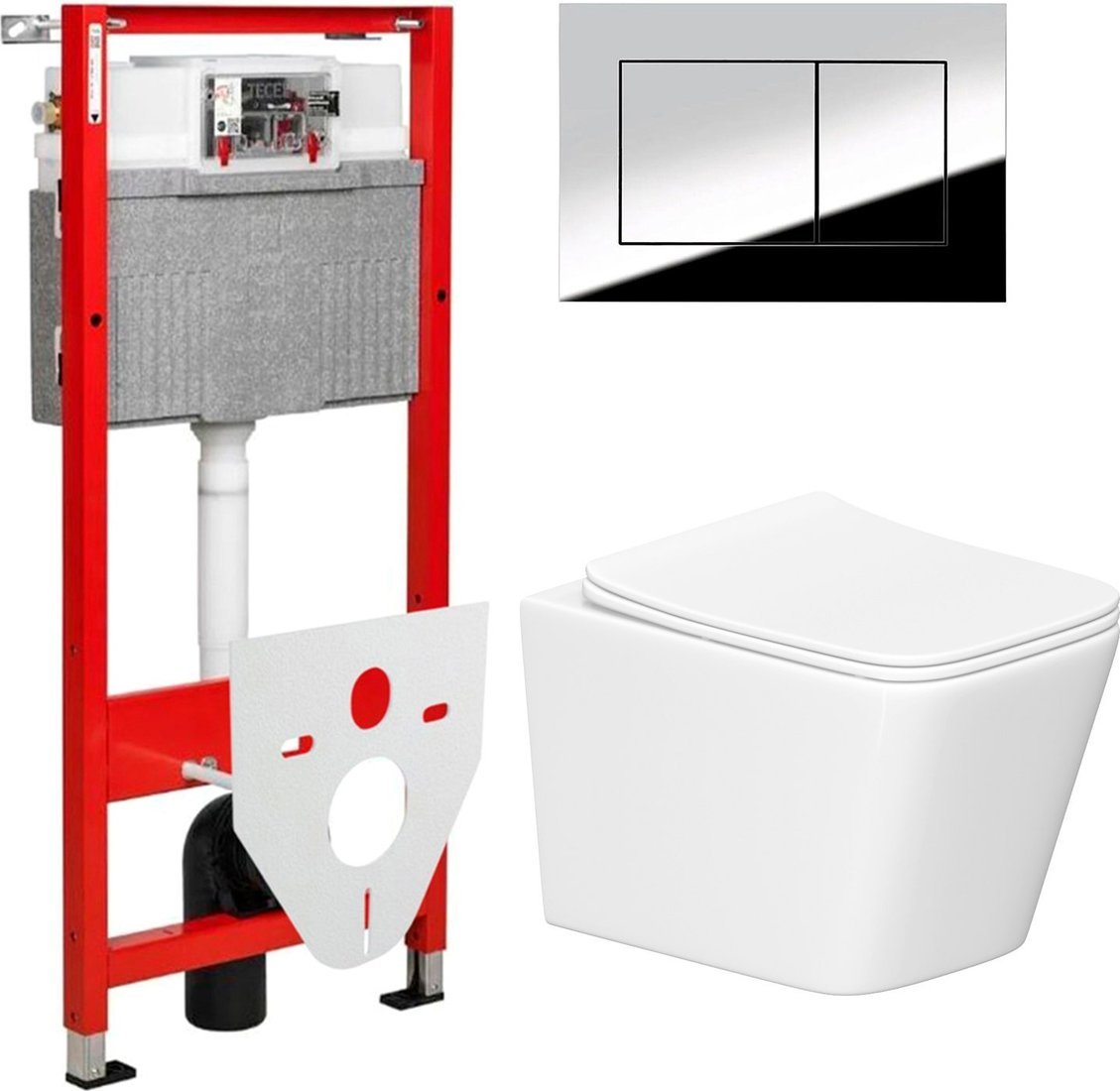 Унитаз подвесной Lauter Square 214903 + TECE Kit 9400412 с кнопкой (хром)