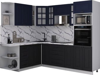 Готовая кухня Интерлиния Мила Деко 1.88x2.4 LV (черный/индиго/белый гранит)