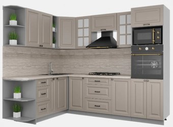 Готовая кухня Интерлиния Мила Деко 1.88x2.6 правая (луна-луна-травертин серый)