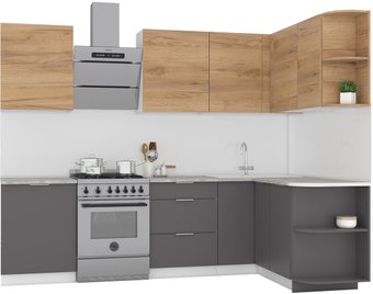Готовая кухня Интермебель Микс Топ-13 2.1x1.5м правая (дуб крафт золотой/графит серый/дуб вотан)