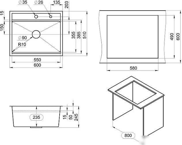 Кухонная мойка Granula Kitchen Space 6051 (золото сатин)