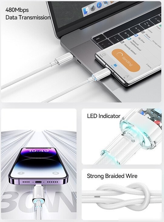Кабель Usams US-SJ659 USB Type-С - Lightning (1.2 м, черный)