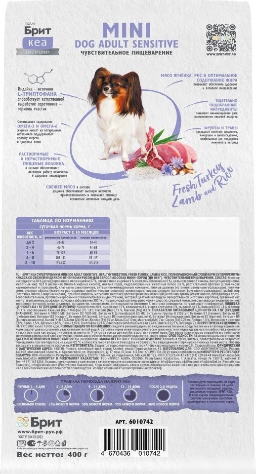 Сухой корм для собак Brit Кеа Mini Dog Adult Sensitive Healthy Digestion 400 г
