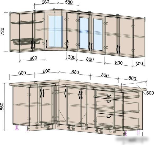 Угловая кухня Интерлиния Мила Крафт 1.2x2.5 (дуб полярный)