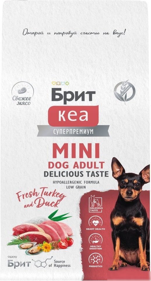 Сухой корм для собак Brit Кеа Mini Adult Delicious Taste с инд.и уткой д/приверед. 400 г