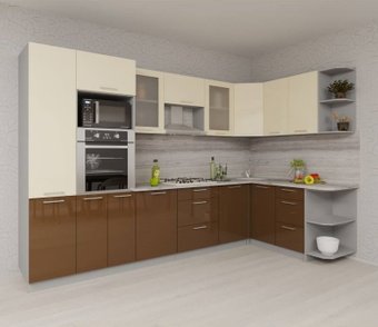 Готовая кухня Интерлиния Мила Gloss 1.68x3.2 правая (ваниль-шоколад)
