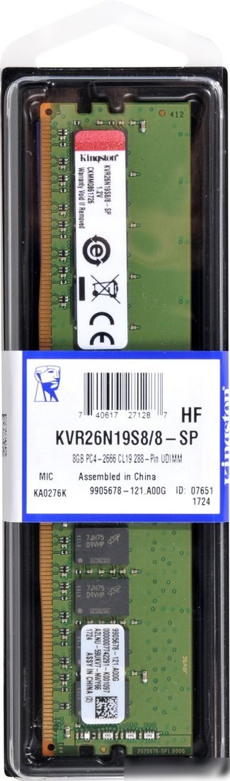 Оперативная память Kingston ValueRAM 8GB DDR4 PC4-21300 KVR26N19S8/8