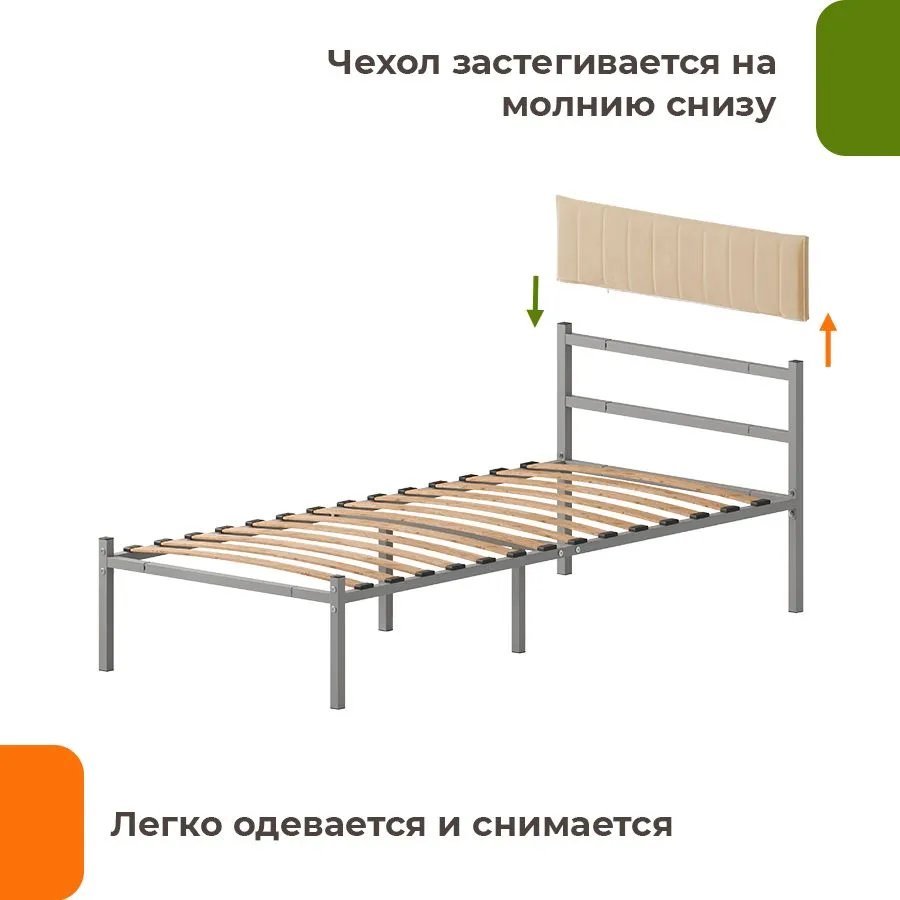 Кровать Домаклево Лофт Компакт 80x190 (серый/бежевый велюровый чехол)