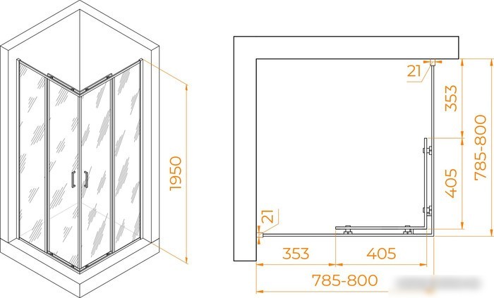 Душевой уголок RGW PA-030 3508103088-21 80x80 (хром/матовое-сатинат стекло)