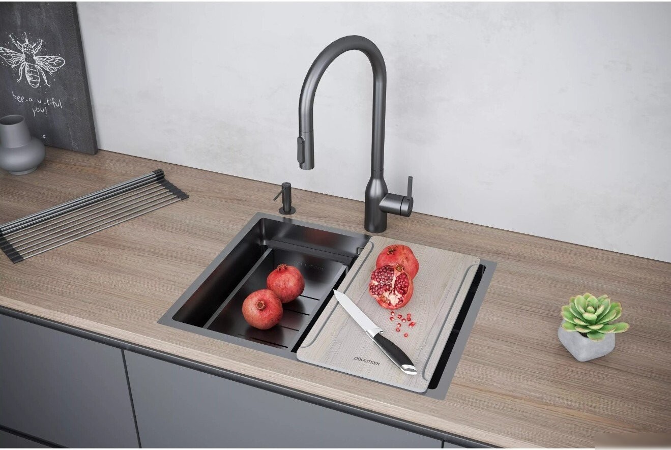 Кухонная мойка Paulmark Next-Multi Sink 58 UNI PM785845-GM (вороненая сталь)